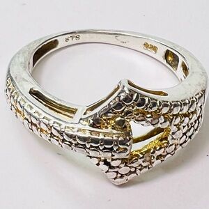 Sterling Silver Geometric Buckle Textured Statement Ring SZ 6.75 Modern Artisan